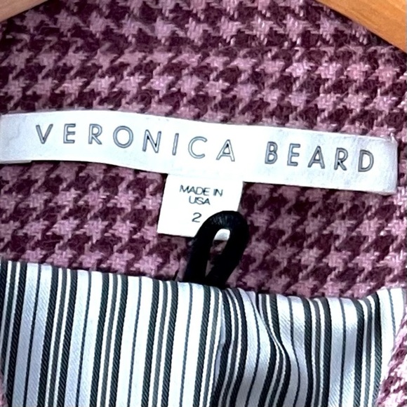 VERONICA BEARD | Pink Burgundy Houndstooth Alpaca Wool Blend Dickey Blazer - Picture 7 of 8
